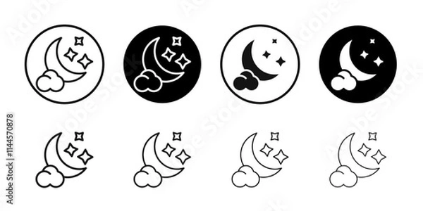 Obraz Moon and stars icon Flat outline fill set collection