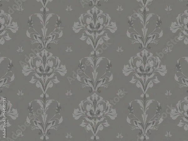 Fototapeta Floral wallpaper with intricate charcoal designs and seamless pattern, wallpaper, grey, texture