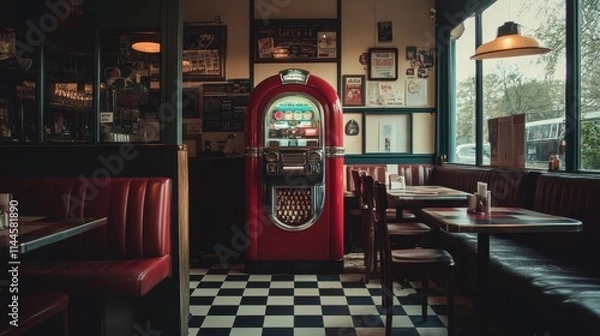 Fototapeta Cozy Vintage Diner with Classic 1950s Retro Charm and Nostalgic Americana Atmosphere