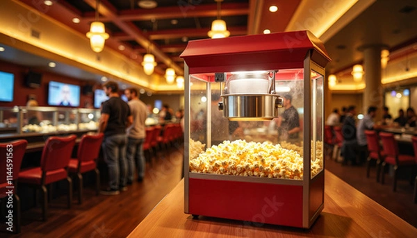 Fototapeta Popcorn machine in a cozy cinema snack bar.