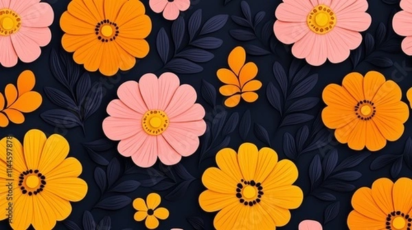 Fototapeta Vibrant Floral Pattern Design with Dark Background