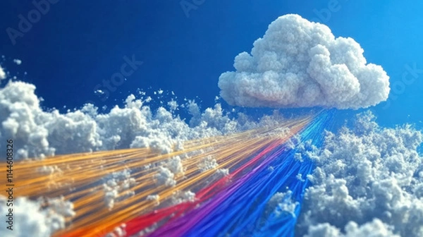 Fototapeta Cloud computing visualization with rainbow colors digital sky graphic art vibrant atmosphere abstract concept