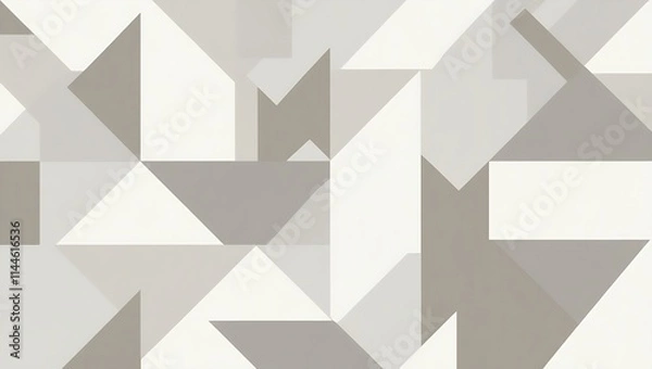 Fototapeta Geometric abstract design with overlapping light gray and white triangles, forming a textured, minimalist polygonal pattern with a soft, neutral, and calming aesthetic.