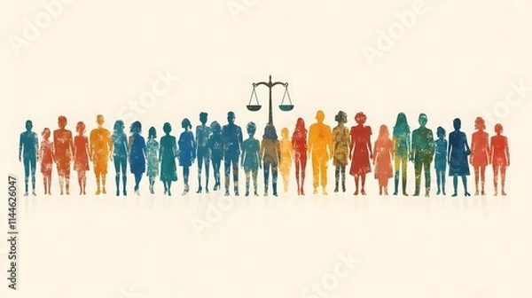 Obraz Flat vector poster design highlighting equality with symbolic scales and diverse figures for Zero Discrimination Day