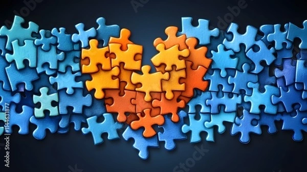 Fototapeta Flat vector banner featuring symbolic puzzle pieces coming together to form a heart for Zero Discrimination Day