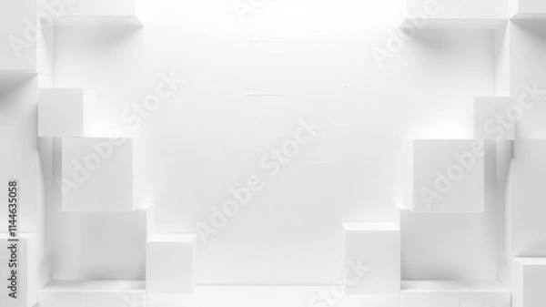 Fototapeta Randomly arranged white cube boxes creating a block background with copy space, boxes, white, geometric