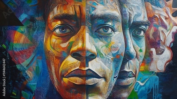 Fototapeta Captivating Multicolored Portrait with Striking Expressions and Imaginative Visuals