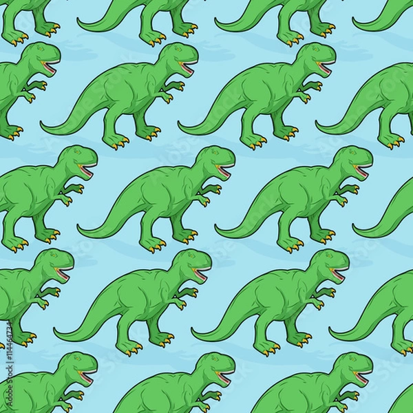 Fototapeta Tyrannosaurus seamless pattern. Angry prehistoric reptile patter