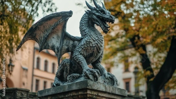 Obraz Majestic Dragon Sculpture in Urban Setting