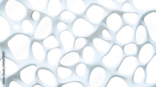 Fototapeta Organic abstract pattern featuring irregular, fluid white shapes with holes against a black background resembling cellular or biomorphic structures