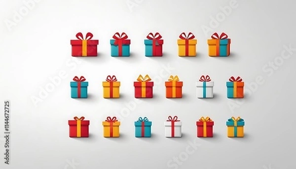 Fototapeta Set with gift for any design. Colorful blank cardboard package box. Product packaging. White background. Surprise symbol. Gift box design, template. Holiday background. Christmas .6