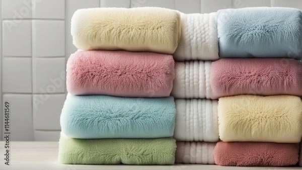 Fototapeta A stack of towels in the bathroom