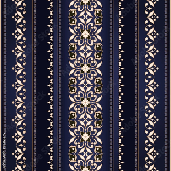 Fototapeta Filigree ornate border in Eastern style on dark blue.