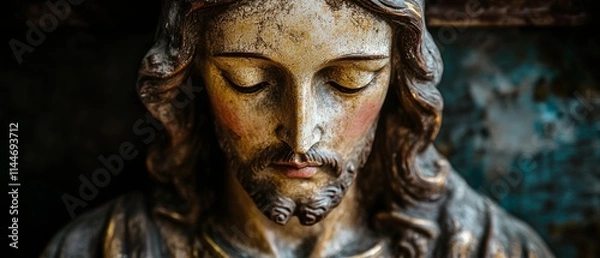 Obraz This depiction of Jesus Christ presents a serene expression, emphasizing spiritual themes through intricate artistic details and craftsmanship