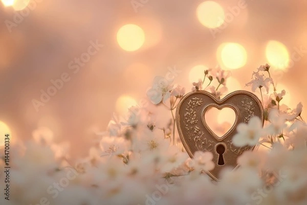 Fototapeta Unique key-shaped locket symbolism: love connection and visual aesthetics