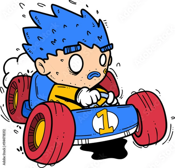 Fototapeta A Boy is driving go kart turn sharply in circuit