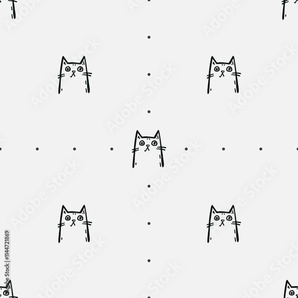 Obraz Seamless vector pattern with cute draw cats. Simple doodle style	
