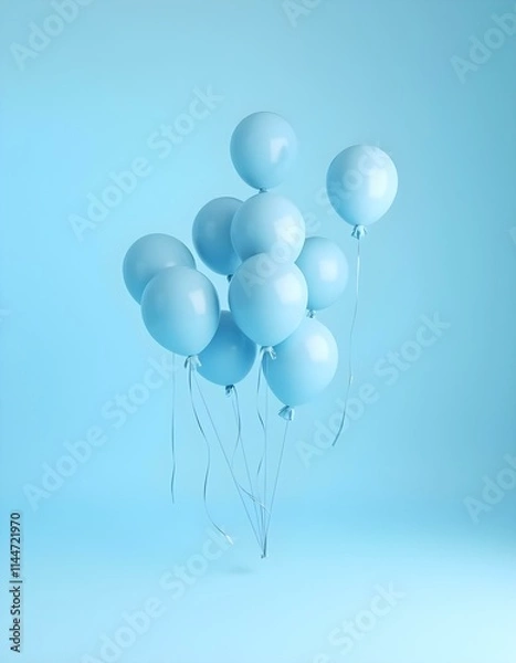 Obraz Globos azules flotando en estudio minimalista