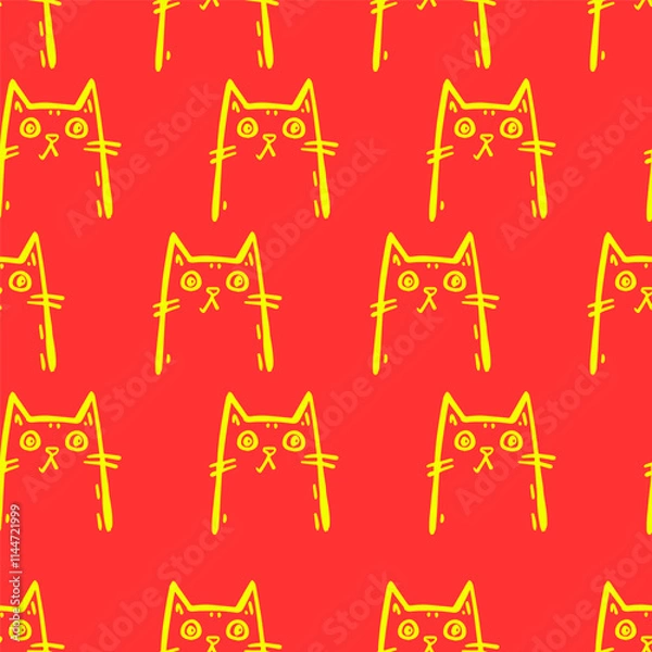 Fototapeta Seamless vector pattern with cute draw cats. Simple doodle style	
