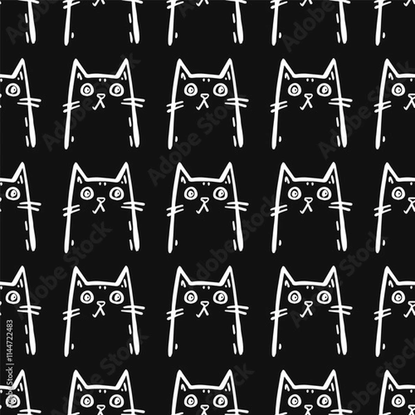 Fototapeta Seamless vector pattern with cute draw cats. Simple doodle style	
