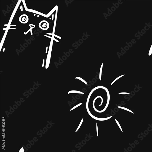 Fototapeta Seamless vector pattern with cute draw cats. Simple doodle style	
