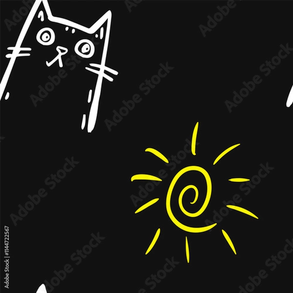 Fototapeta Seamless vector pattern with cute draw cats. Simple doodle style	

