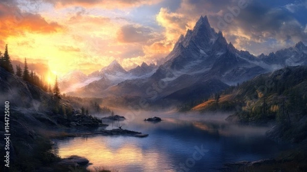 Obraz sunset over the mountains