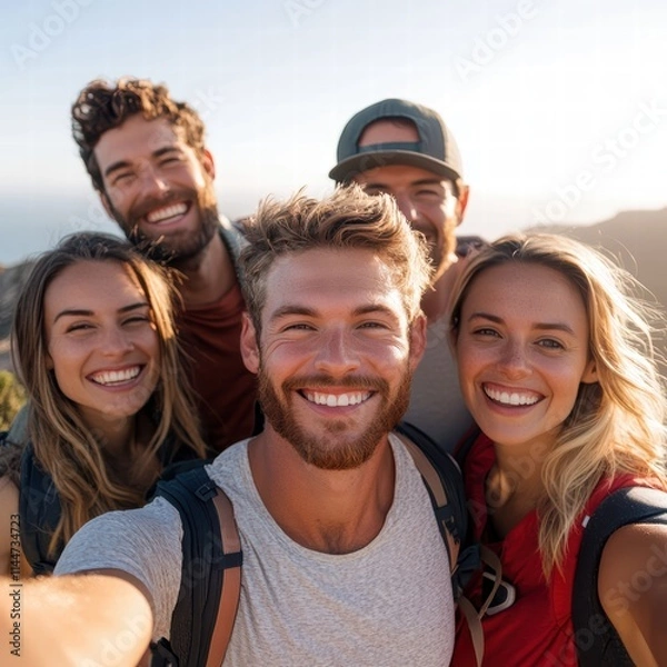 Obraz Adventure Awaits Friends on a Hiking Journey