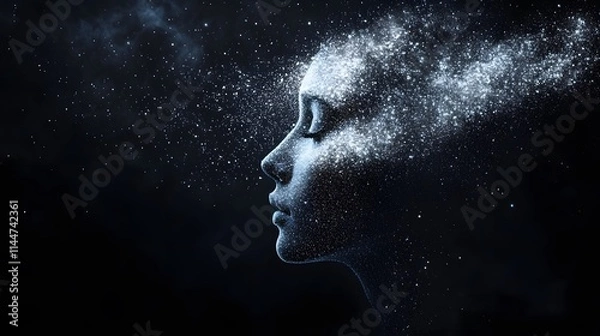 Obraz A side profile of a human face made of glowing particles