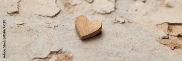 Obraz A minimalist wooden heart sits gently on a rugged stone background, symbolizing love, simplicity, and the enduring nature of human emotions in a bare style.
