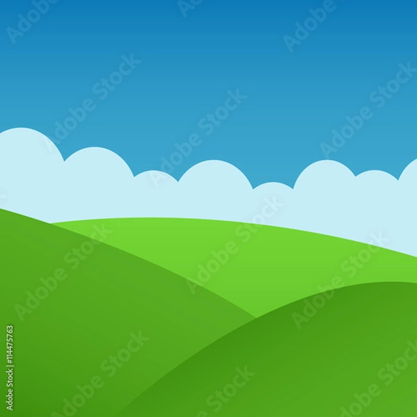 Obraz Simple grass, clouds and blue sky vector landscape.