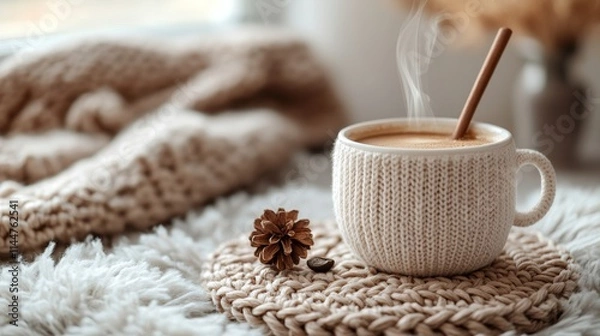 Obraz Cozy cup of coffee with natural elements