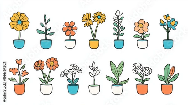 Fototapeta 
Cartoon-style doodles with retro-inspired flower and line designs for vector sets