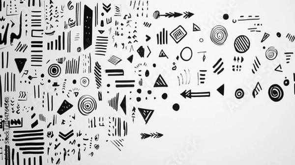 Fototapeta Abstract doodle set with arrows, data icons, and creative symbols for infographics