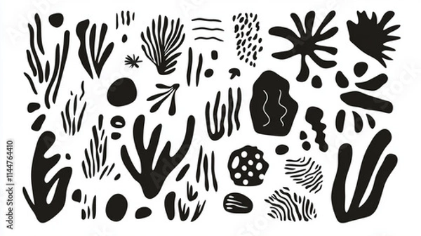 Fototapeta Abstract doodles of shapes, plants, and lines for modern design