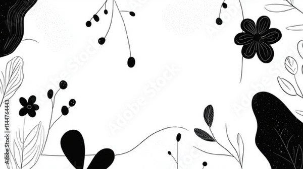 Fototapeta 
Abstract doodles of minimalistic shapes, leaves, and flowers for contemporary design