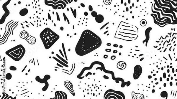 Fototapeta Abstract patterns with doodle shapes, curves, and lines for trendy illustrations