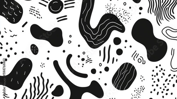 Fototapeta Abstract patterns with doodle shapes, curves, and lines for trendy illustrations