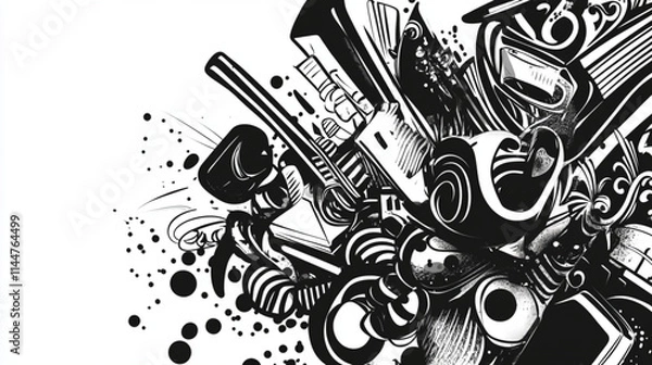 Fototapeta Artistic doodles of classical and contemporary objects for design elements, studio