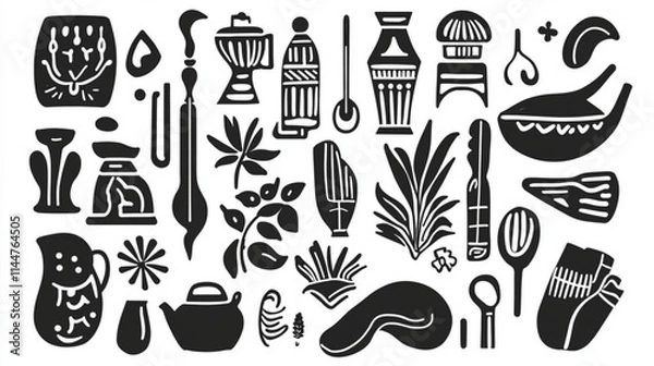 Fototapeta Artistic doodles of classical and contemporary objects for design elements, studio