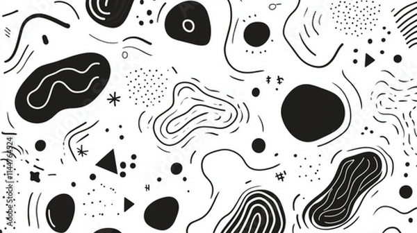 Fototapeta Abstract patterns with doodle shapes, curves, and lines for trendy illustrations