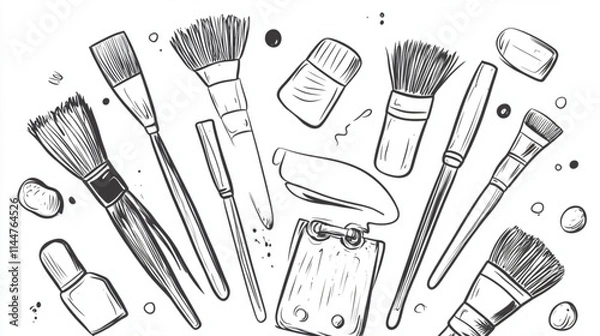 Fototapeta 
Artistic materials doodles with brushes, palettes, and paint for graphic design resources