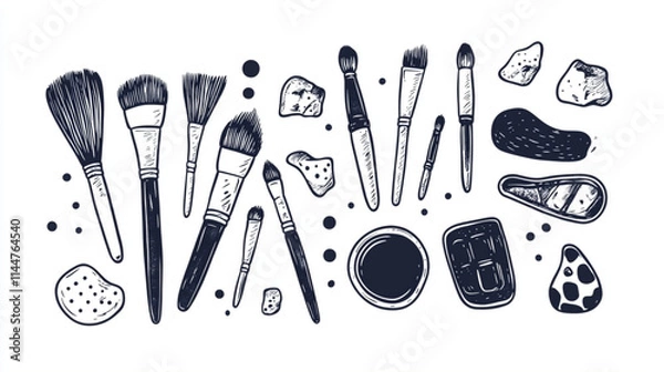 Fototapeta 
Artistic materials doodles with brushes, palettes, and paint for graphic design resources