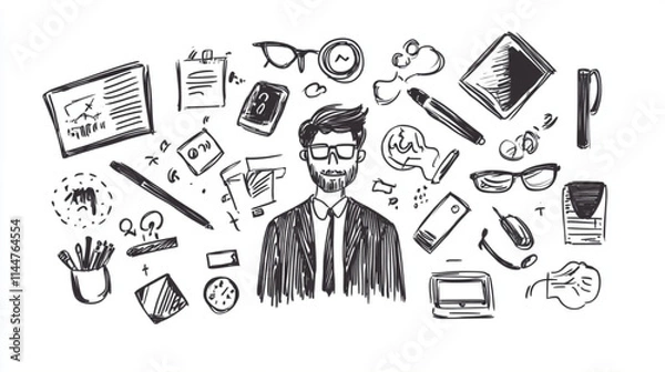 Fototapeta Business casual doodle icons and graphic symbols for projects