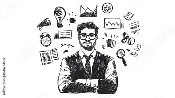 Fototapeta Business casual doodle icons and graphic symbols for projects