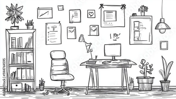 Fototapeta Business-themed doodle sets with office and startup symbols for vector illustrations