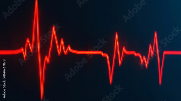 Fototapeta Red heartbeat pulse line on a dark background representing medical health monitoring.