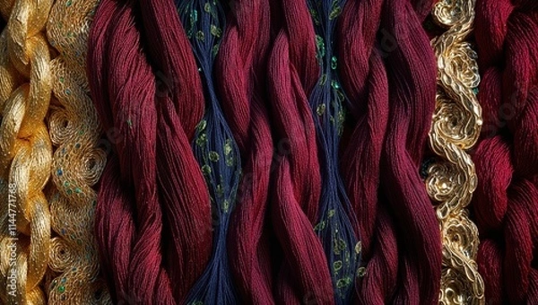 Fototapeta Elegant Yarn in Red Gold and Navy for Weaving