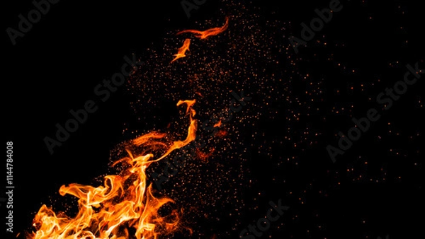 Obraz Fire flames burning with red hot sparks on transparent background and texture effects