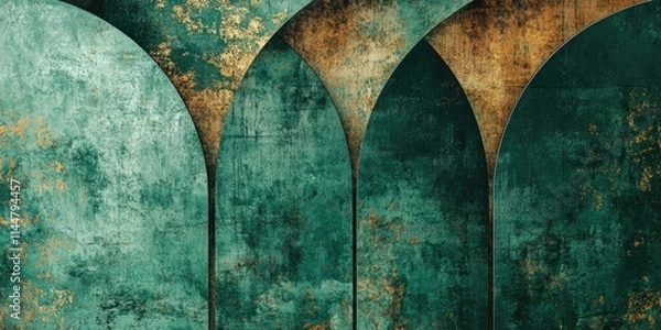Fototapeta Featuring an abstract backdrop of emerald green rusty metal, this art deco design showcases a grainy texture and offers ample space suitable for adding text overlay.